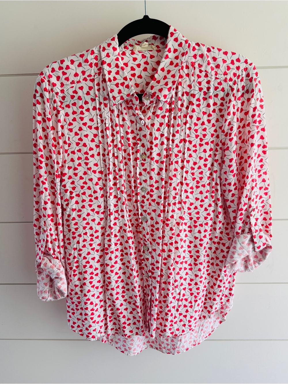 Jane and Delancey White Blouse with Red Heart Print
